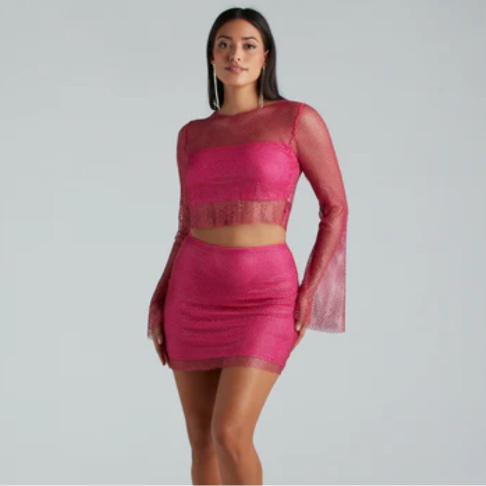 Windsor Party Mood Rhinestone Sheet Fishnet Mini Skirt
